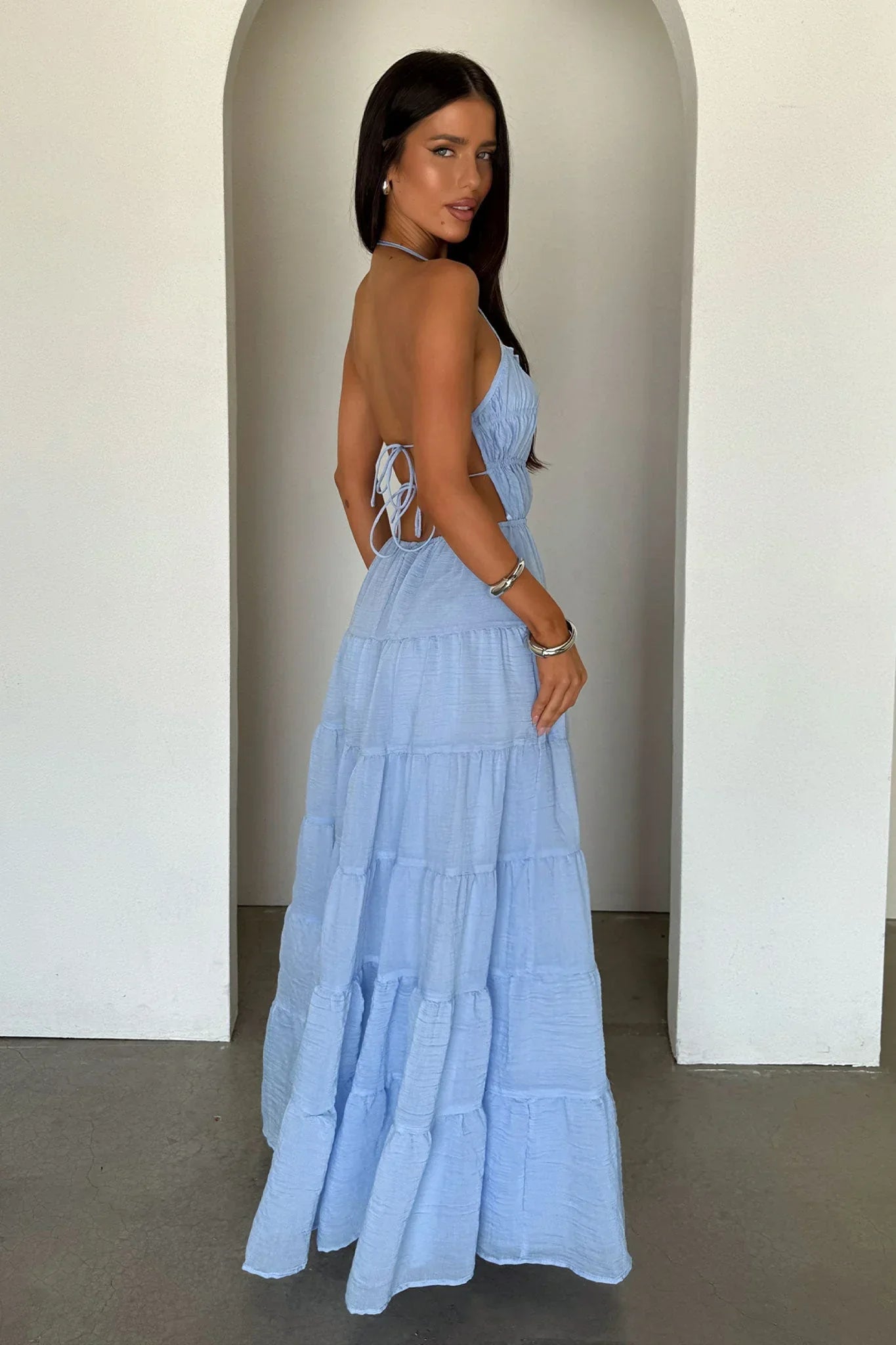 Daisy Halter Neck Maxi Dress - Blue
