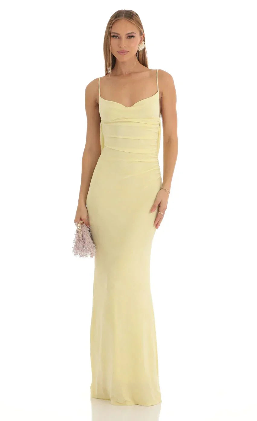 Lace Open Back Maxi Dress In Yellow