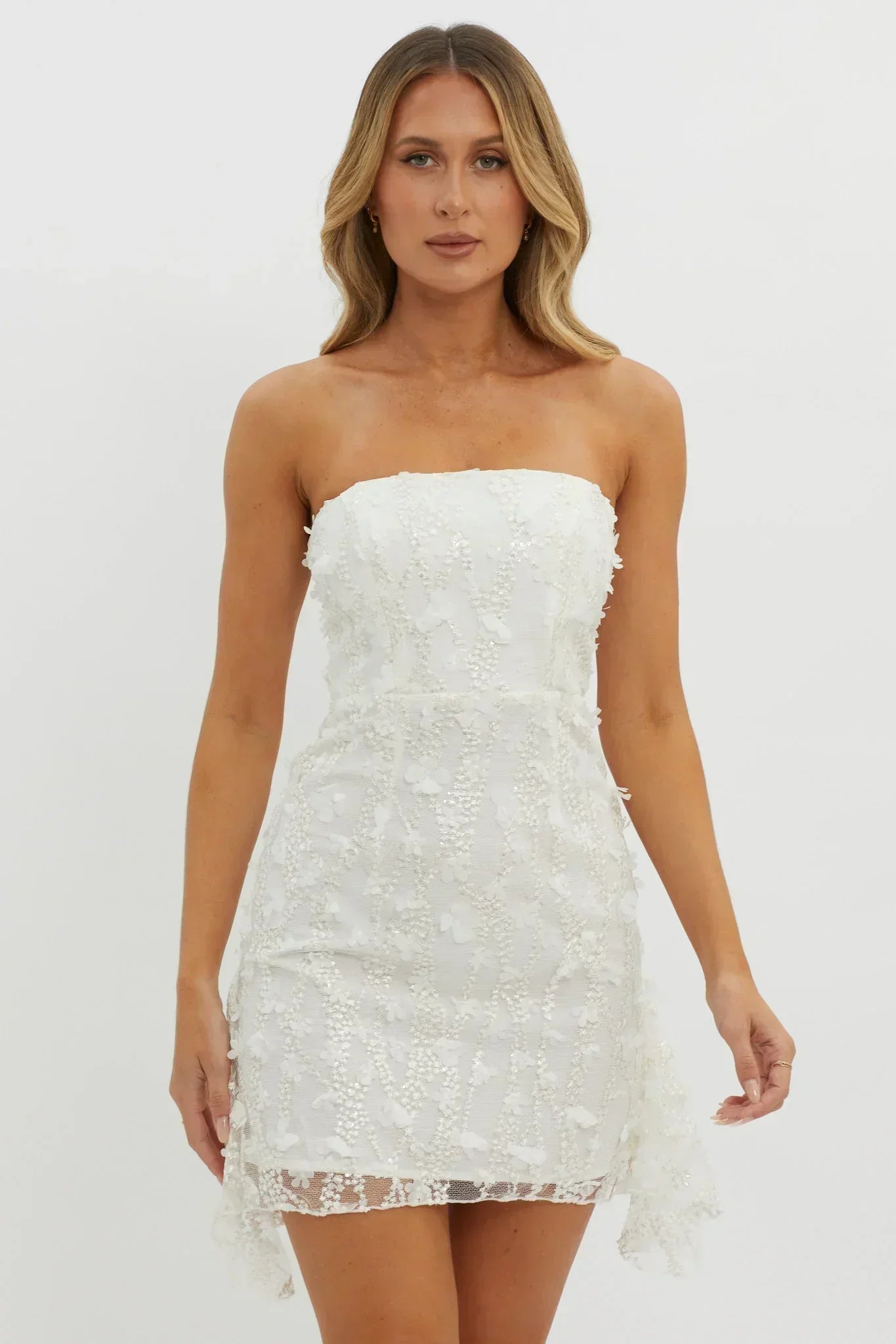 Lacynda Strapless Embellished Mini Dress White