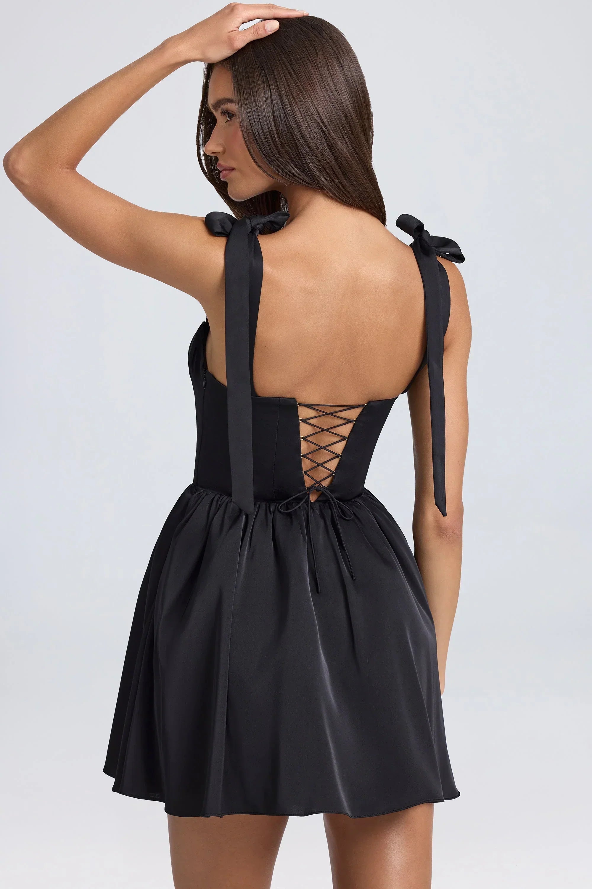 Draped Corset Mini Dress In Black