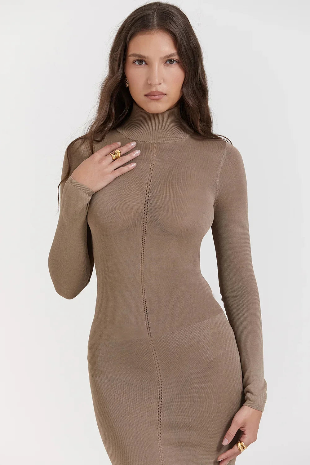 Roberta-Tan Knit Midi Dress