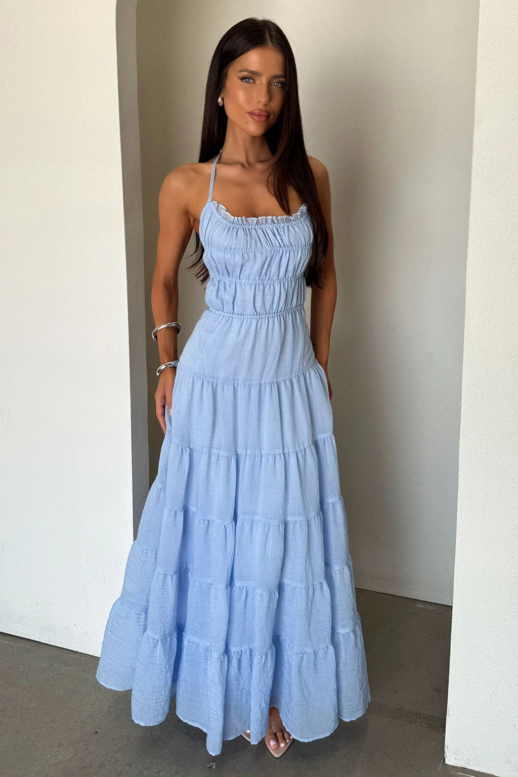 Daisy Halter Neck Maxi Dress - Blue