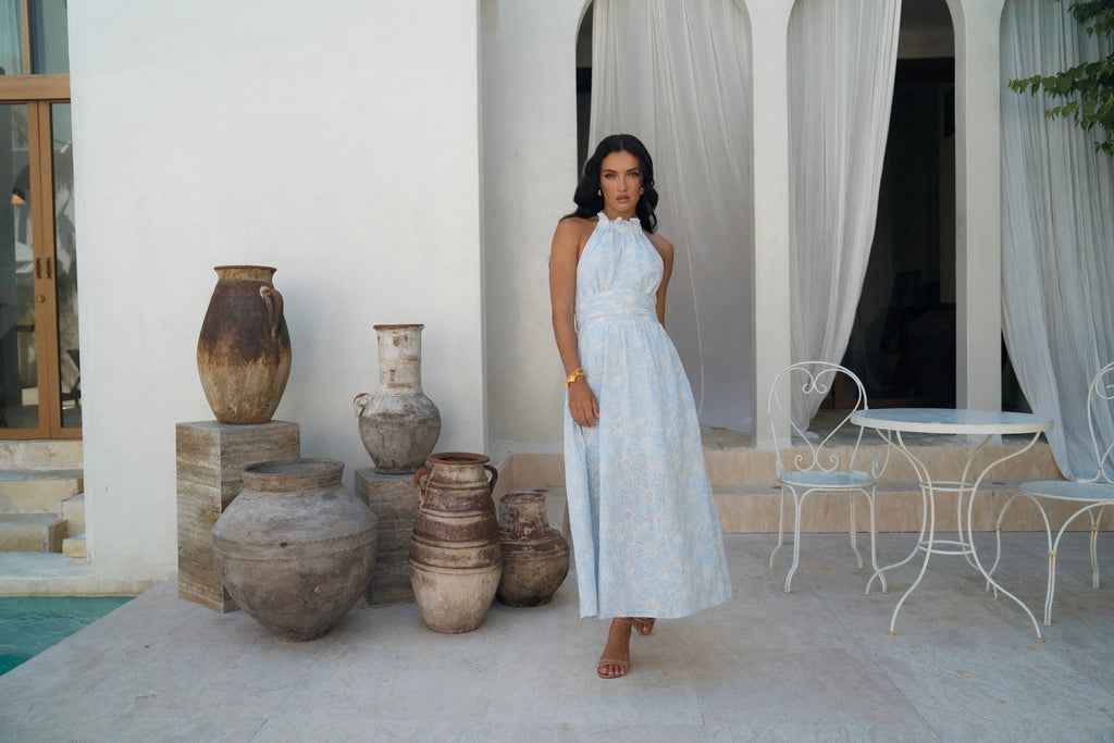 Audrey Halter Neck Midi Dress With Open Back