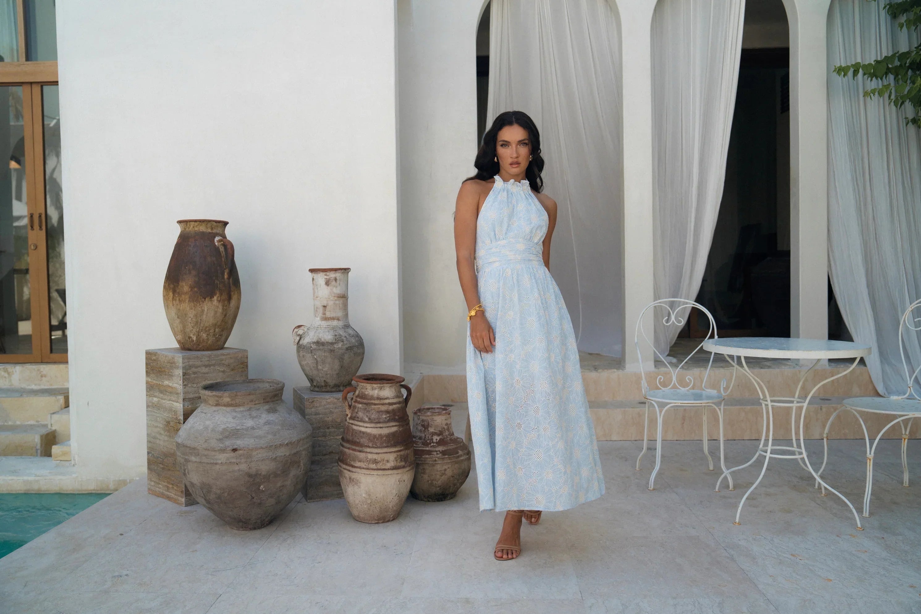 Audrey Halter Neck Midi Dress With Open Back