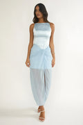 Amelisse Sheer Waist Wrap Maxi Dress Ice Blue
