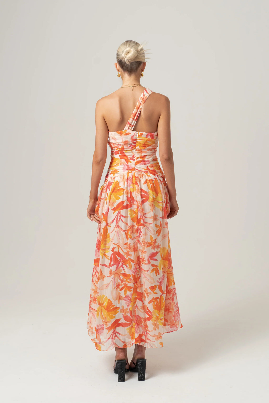 Samara One-Shoulder Midi Dress - Tropical Print