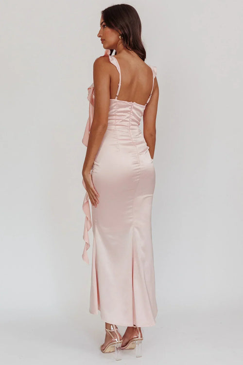 Blushing Ruffle Trim Midi Dress Baby Pink
