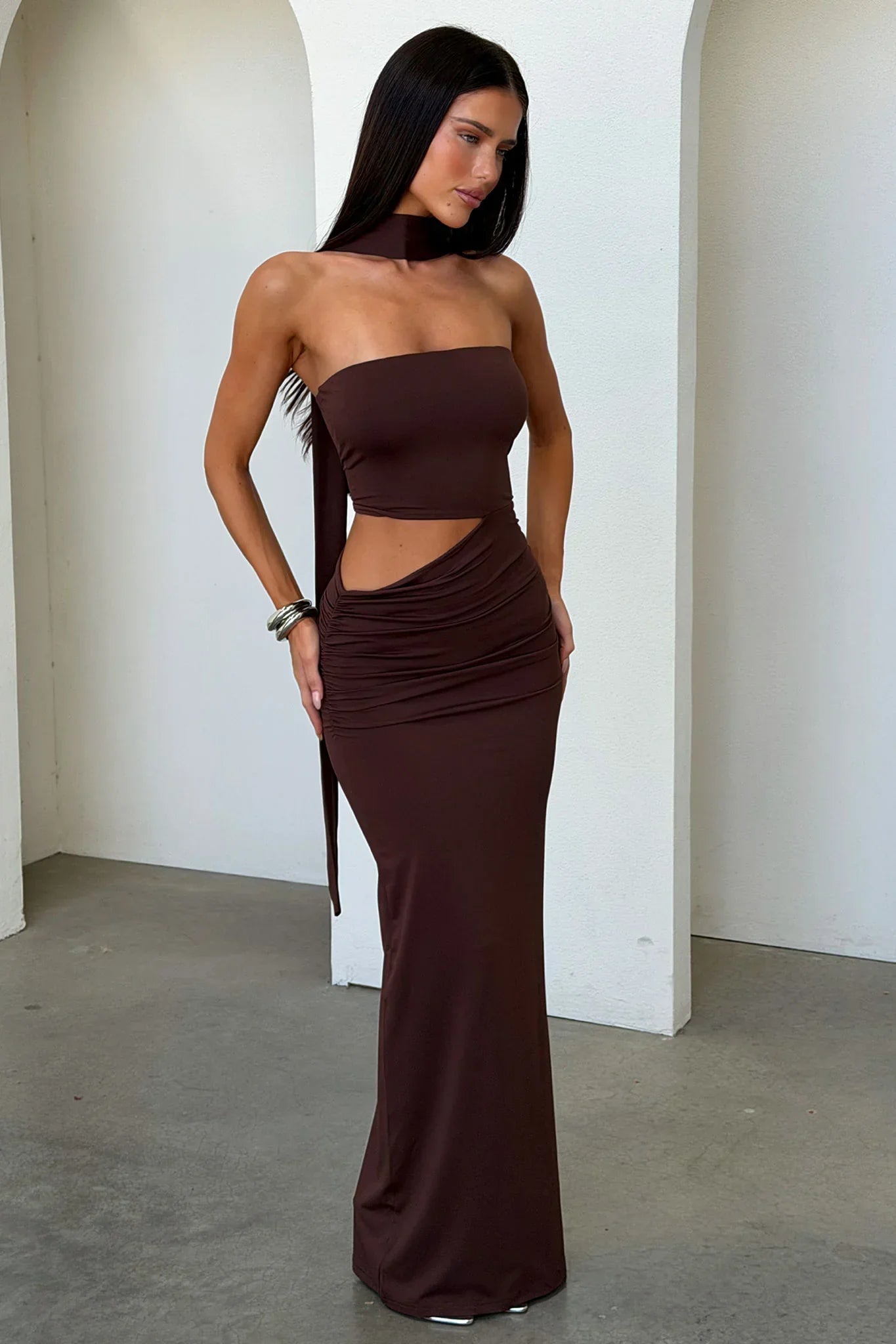 Forbes Strapless Maxi Dress - Brown