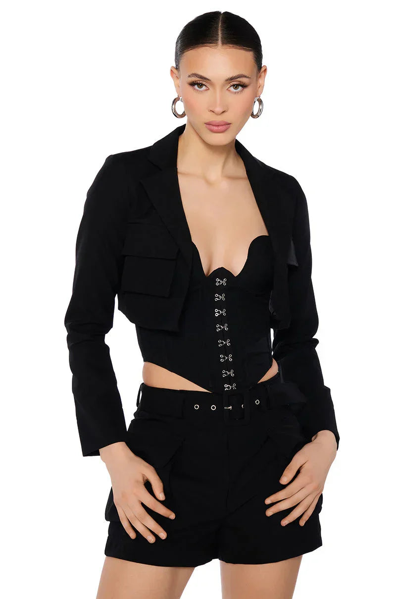 Better Luck Crop Blazer In Black