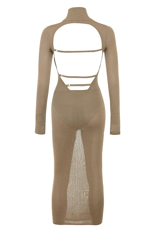 Roberta-Tan Knit Midi Dress