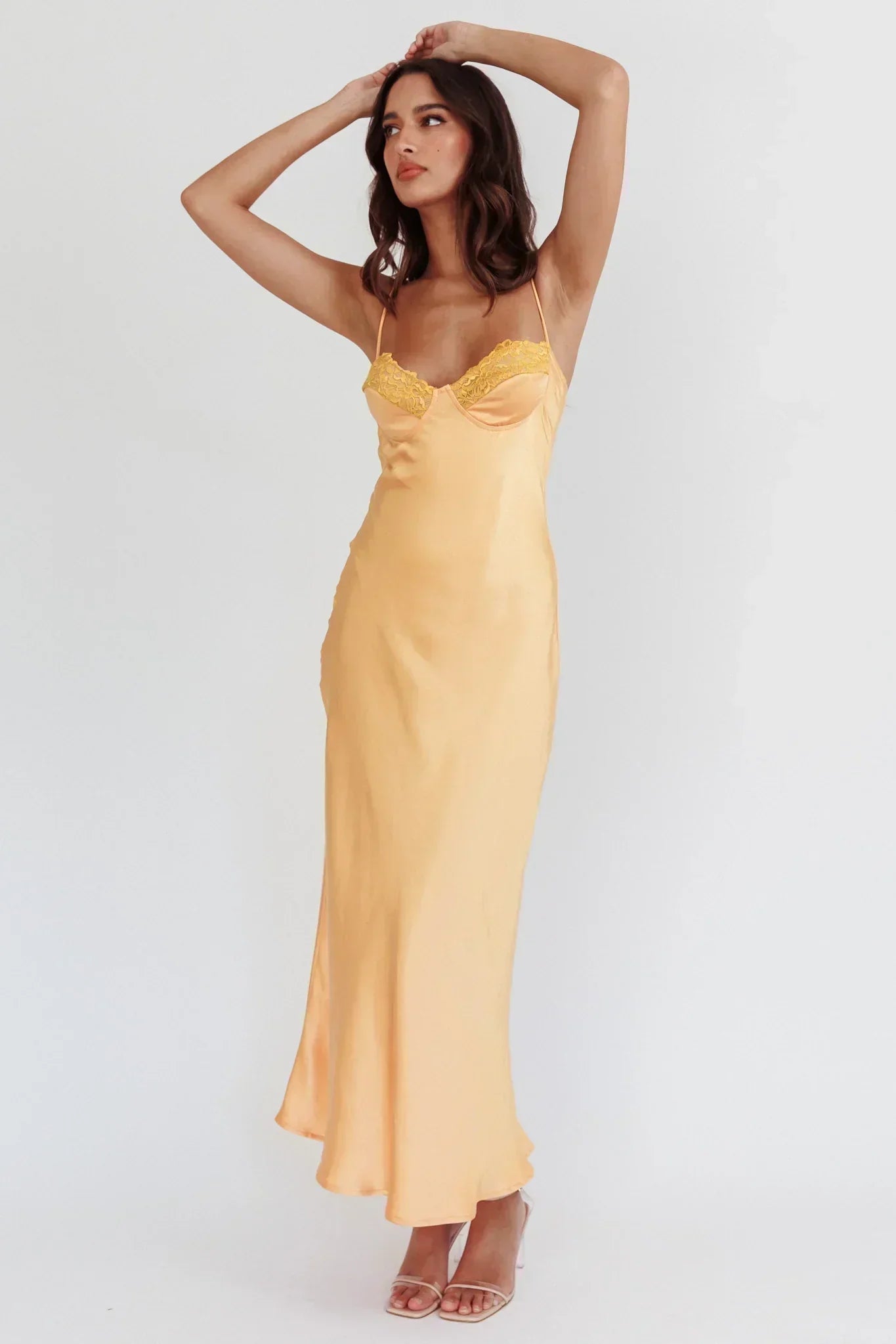 Inhibitions Lace Bust Midi Dress Melon