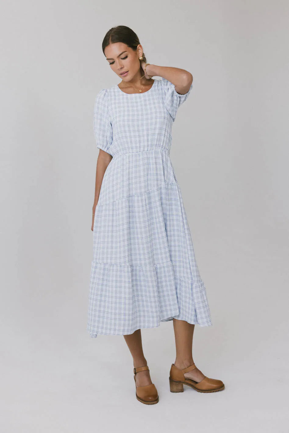 Melina Plaid Midi Dress In Blue Final Sale