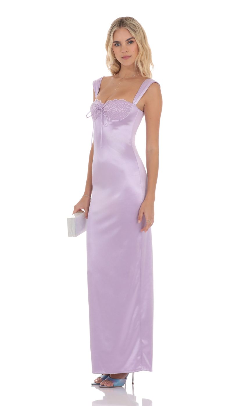 Satin Lace Maxi Dress in Lavender