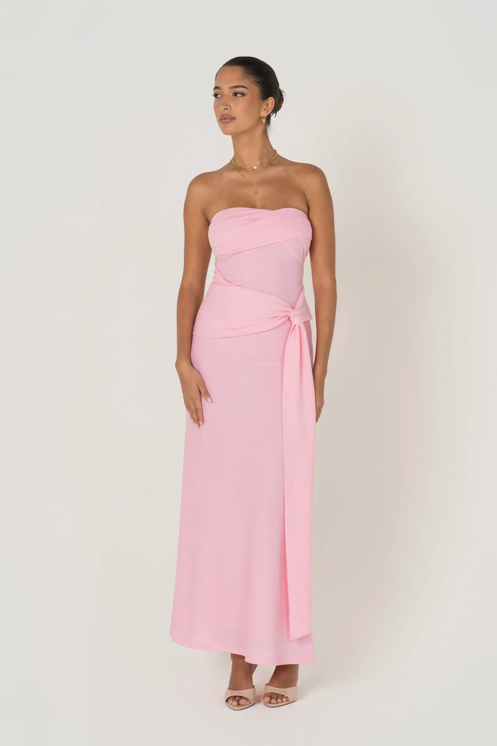 Sorelle Strapless Maxi Dress With Drape Detail