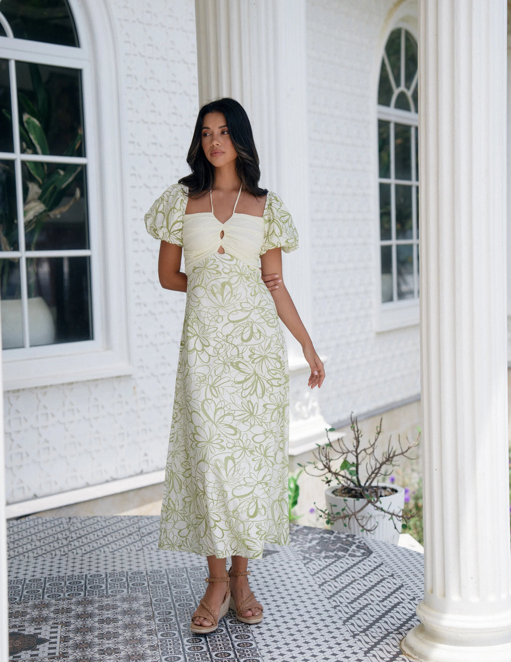 Blanca Contrast Olive Green Midi Dress