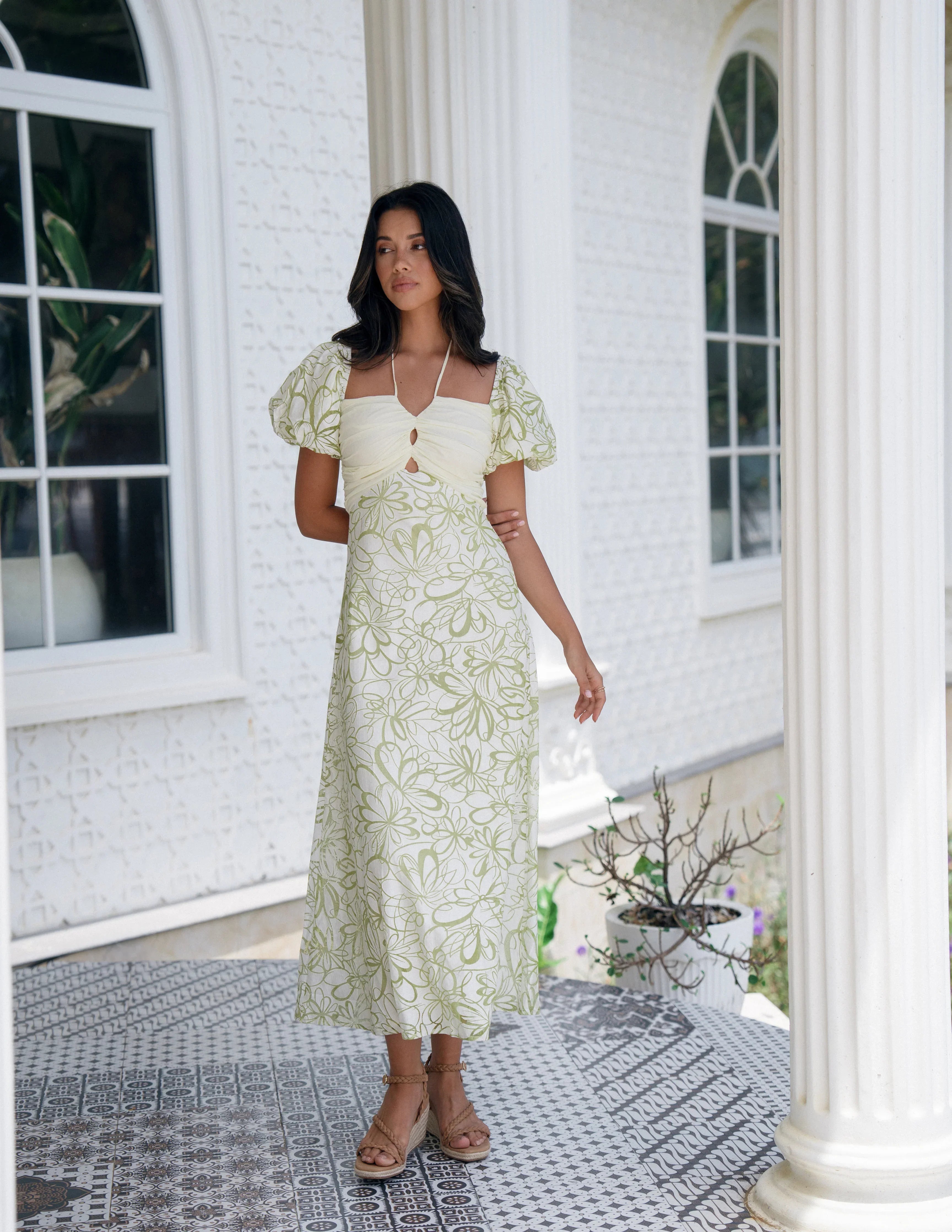 Blanca Contrast Olive Green Midi Dress