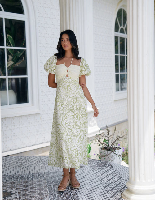 Blanca Contrast Olive Green Midi Dress