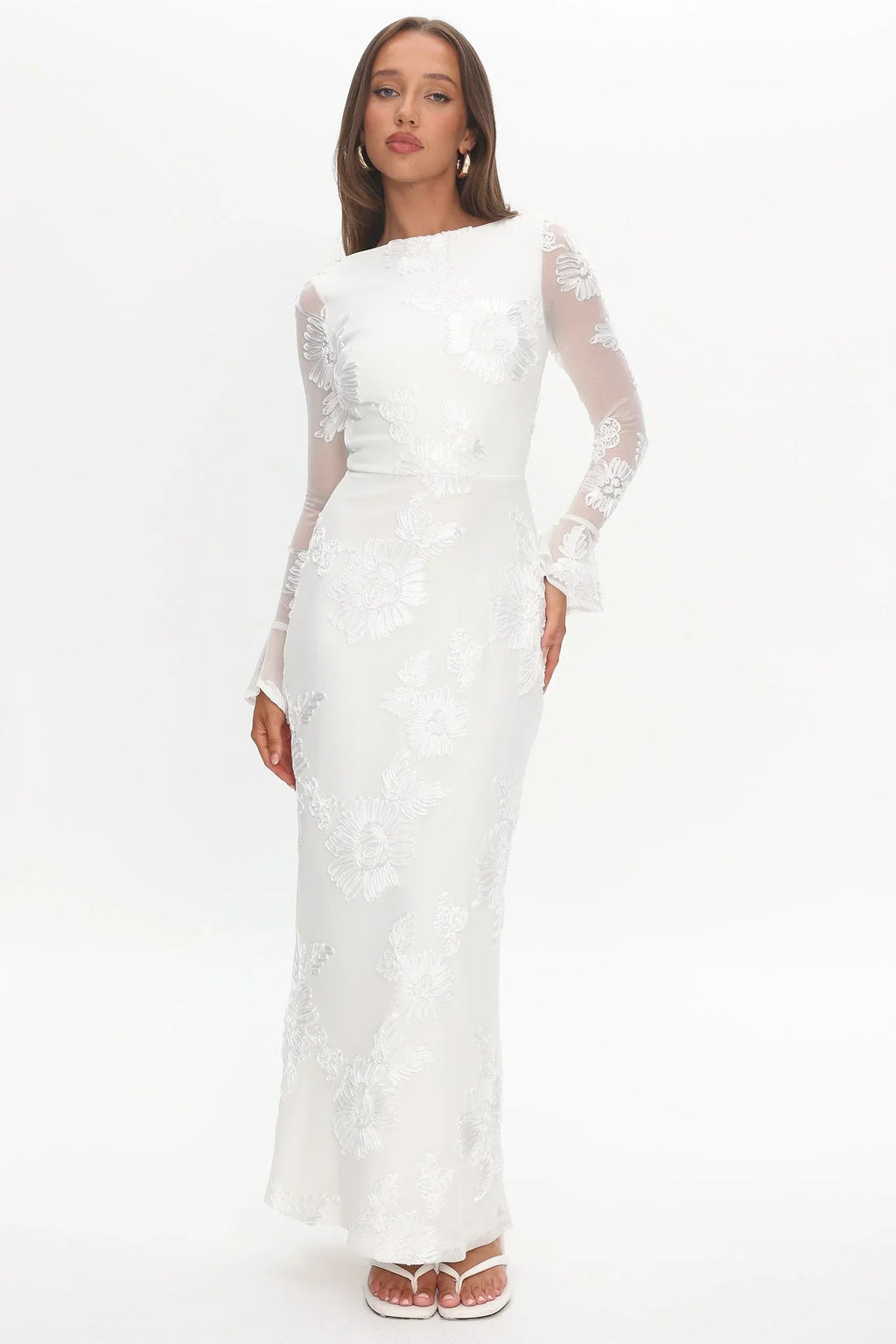 Helsi Long Sleeve Embellished Maxi Dress White