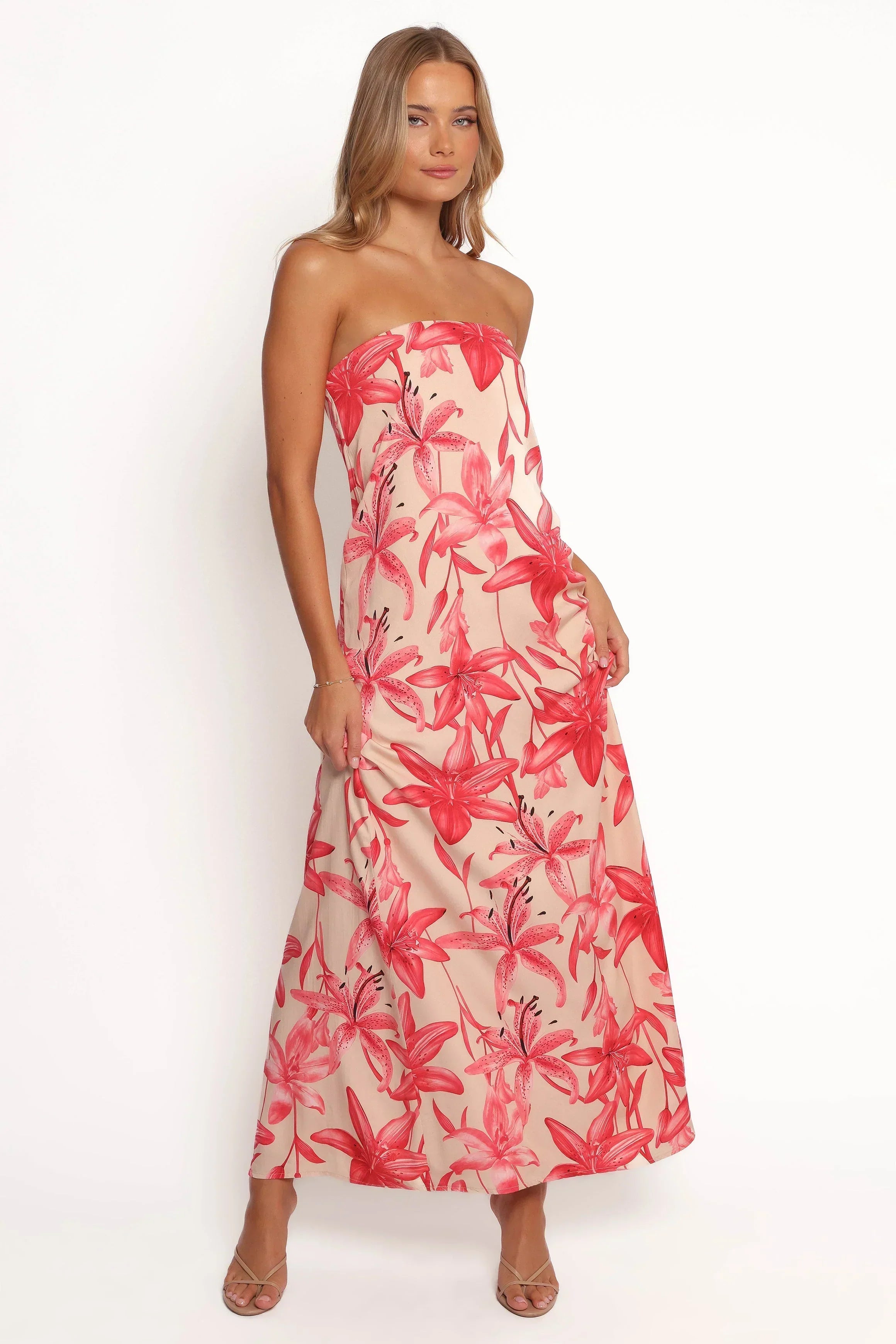 Lani A Line Strapless Maxi Dress - Pink Floral