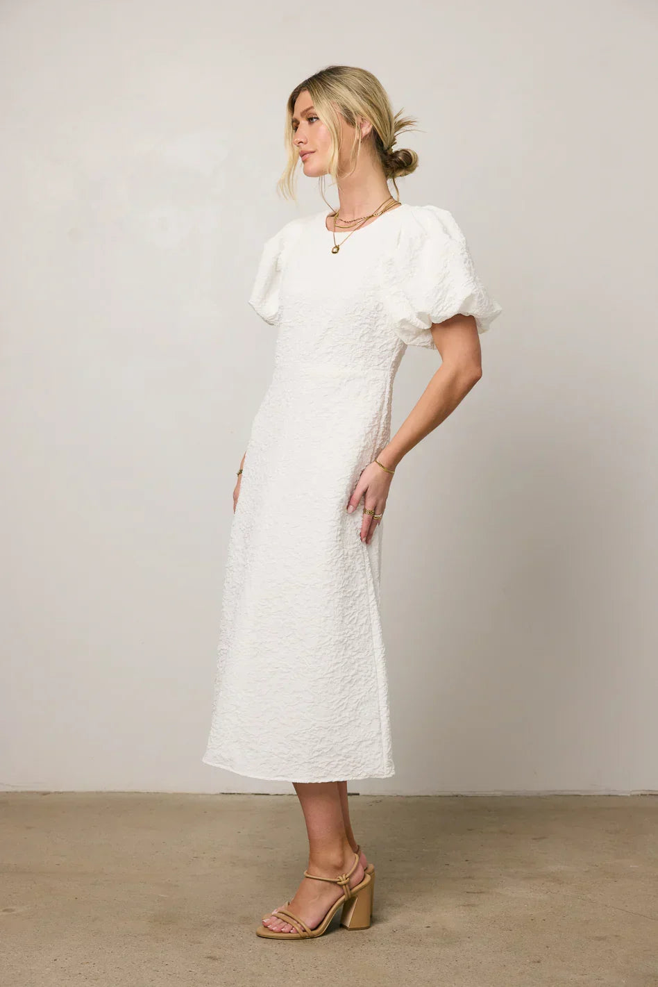 Henry Textured Midi Dress In White