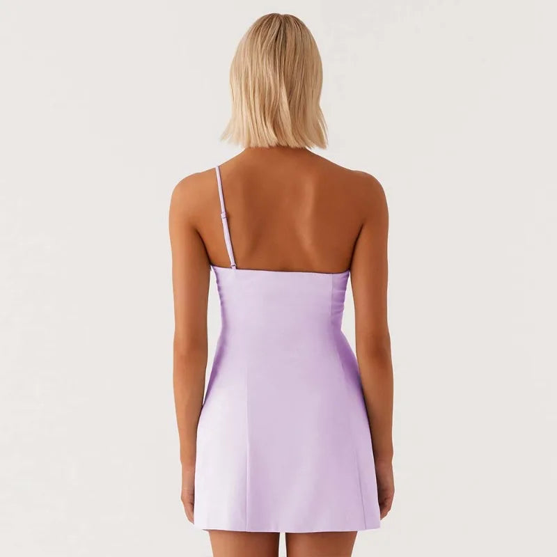 3D Flower-Appliques One Shoulder Backless Mini Dress