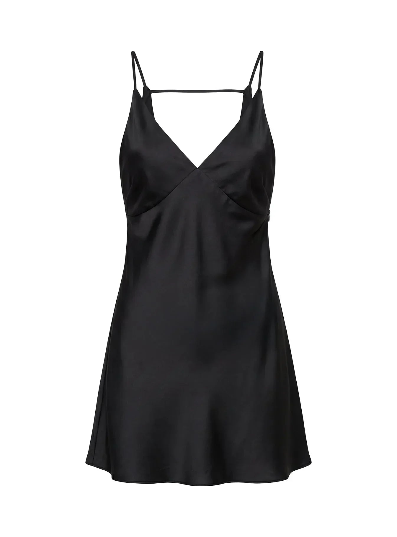 Adette V Neck Satin Mini Dress Black
