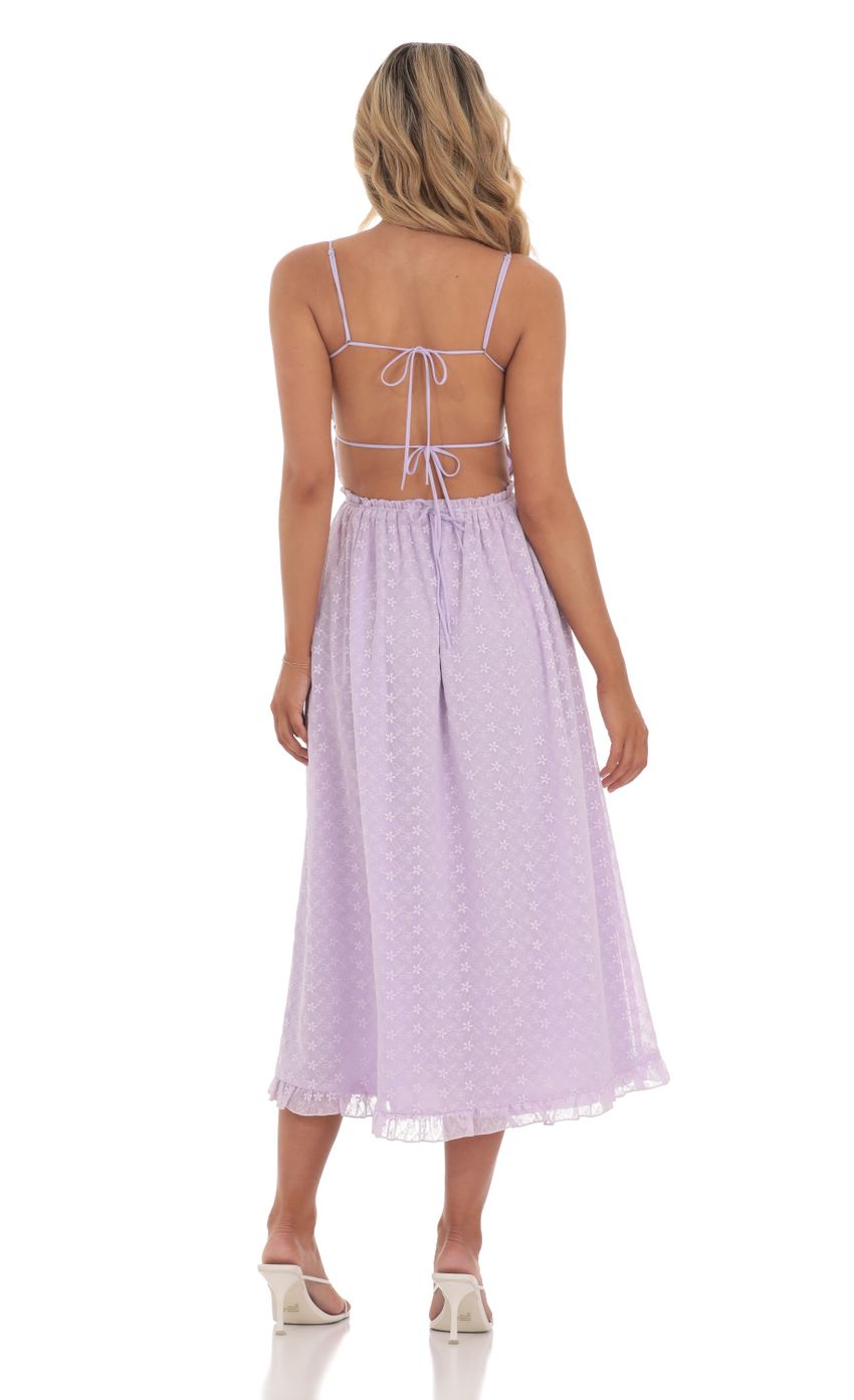 Floral Embroidered Open Back Midi Dress in Lavender