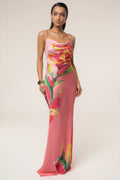 Satin Floral Print Maxi Dress