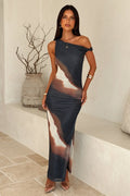 Rebekah Mesh Maxi Dress - Charcoal/Brown