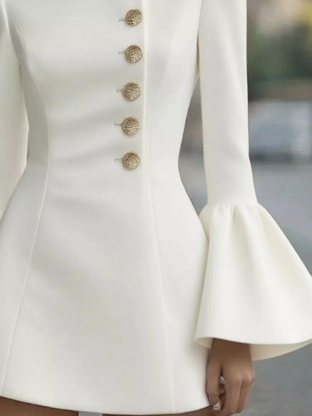 Bell Sleeve Mini Dress With Front Button
