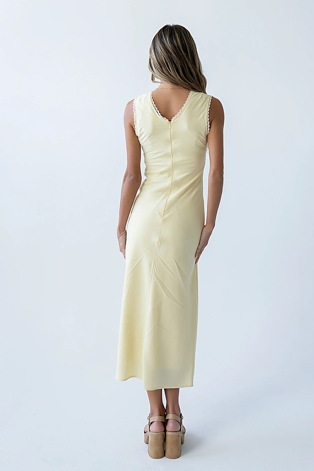 Hailey Lace Trim Maxi Dress In Yellow