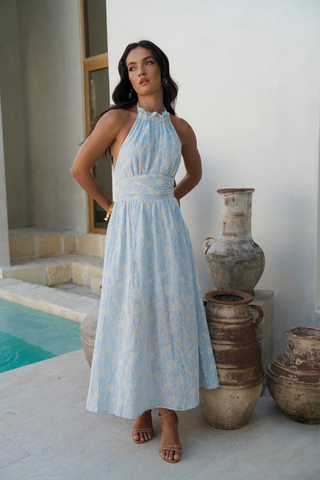 Audrey Halter Neck Midi Dress With Open Back