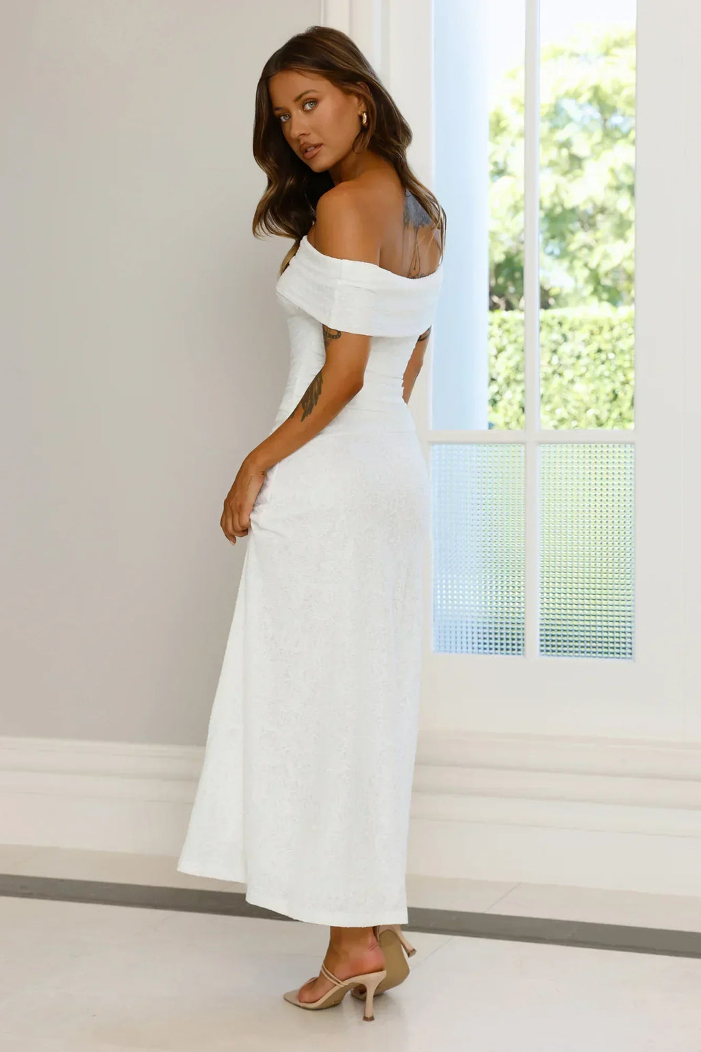 First Class Finish Off Shoulder Maxi Dress