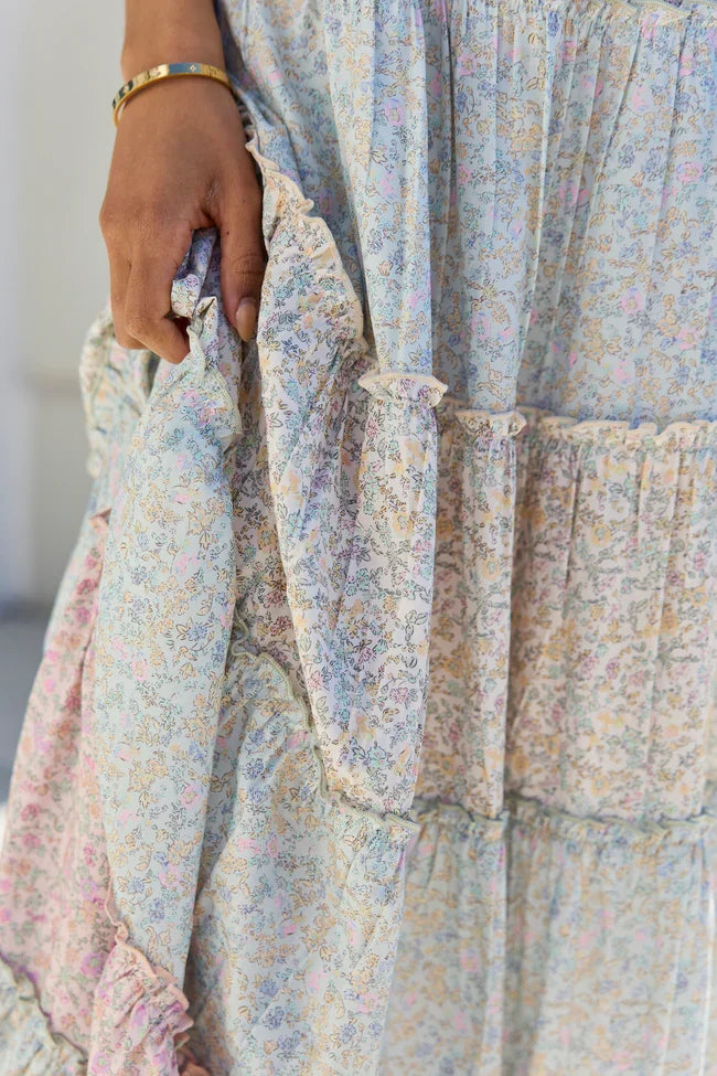 Essie Tiered Pastel Floral Tiered Maxi Dress