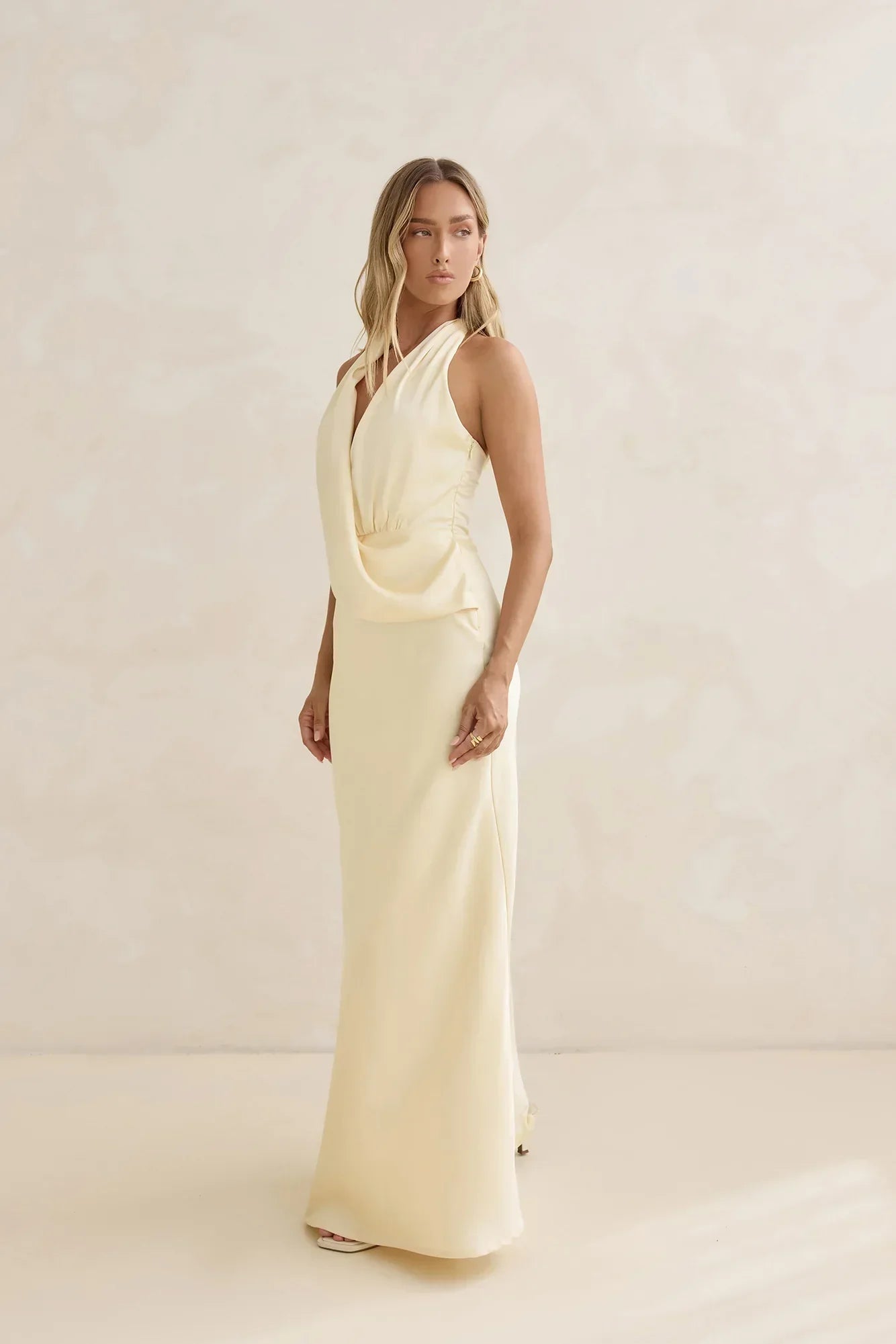 Charm Of Yours Satin Halter Maxi Dress Yellow