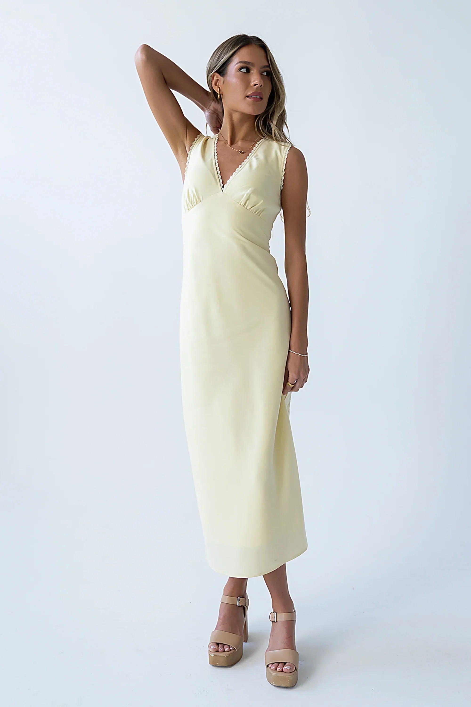 Hailey Lace Trim Maxi Dress In Yellow