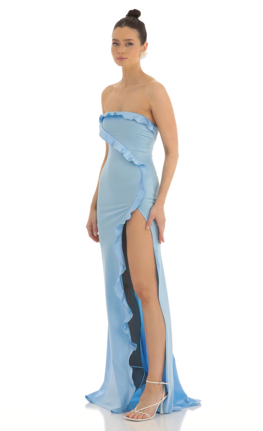 Strapless Satin Maxi Dress in Blue