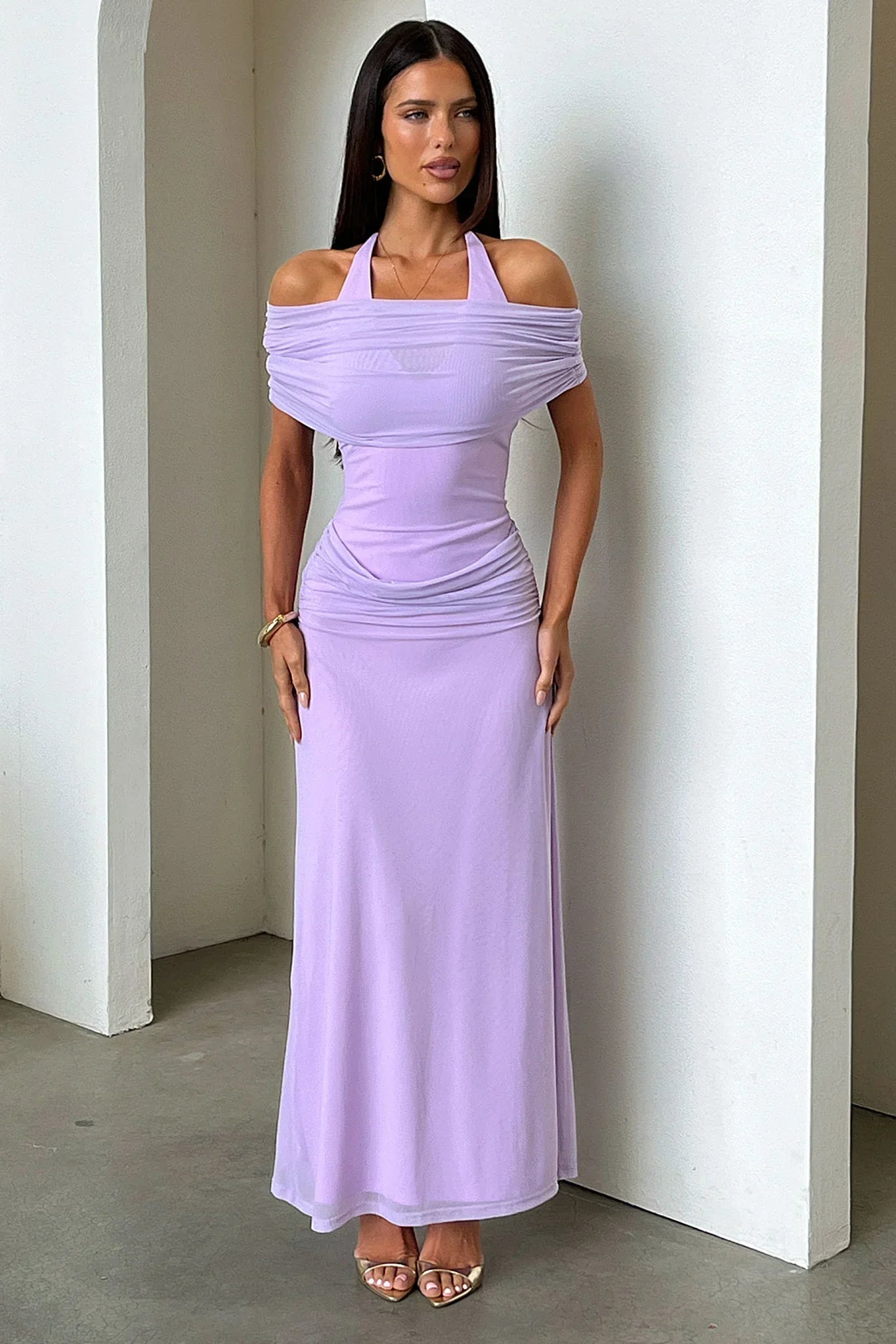 Ellie Halter Neck Maxi Dress - Purple