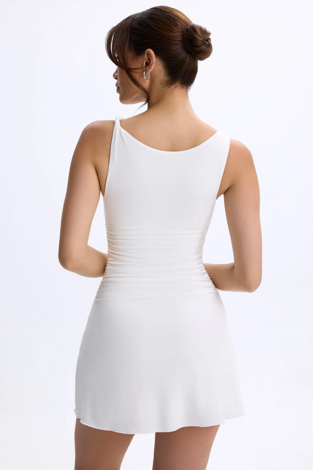 Modal Ruched A-Line Micro Mini Dress In White