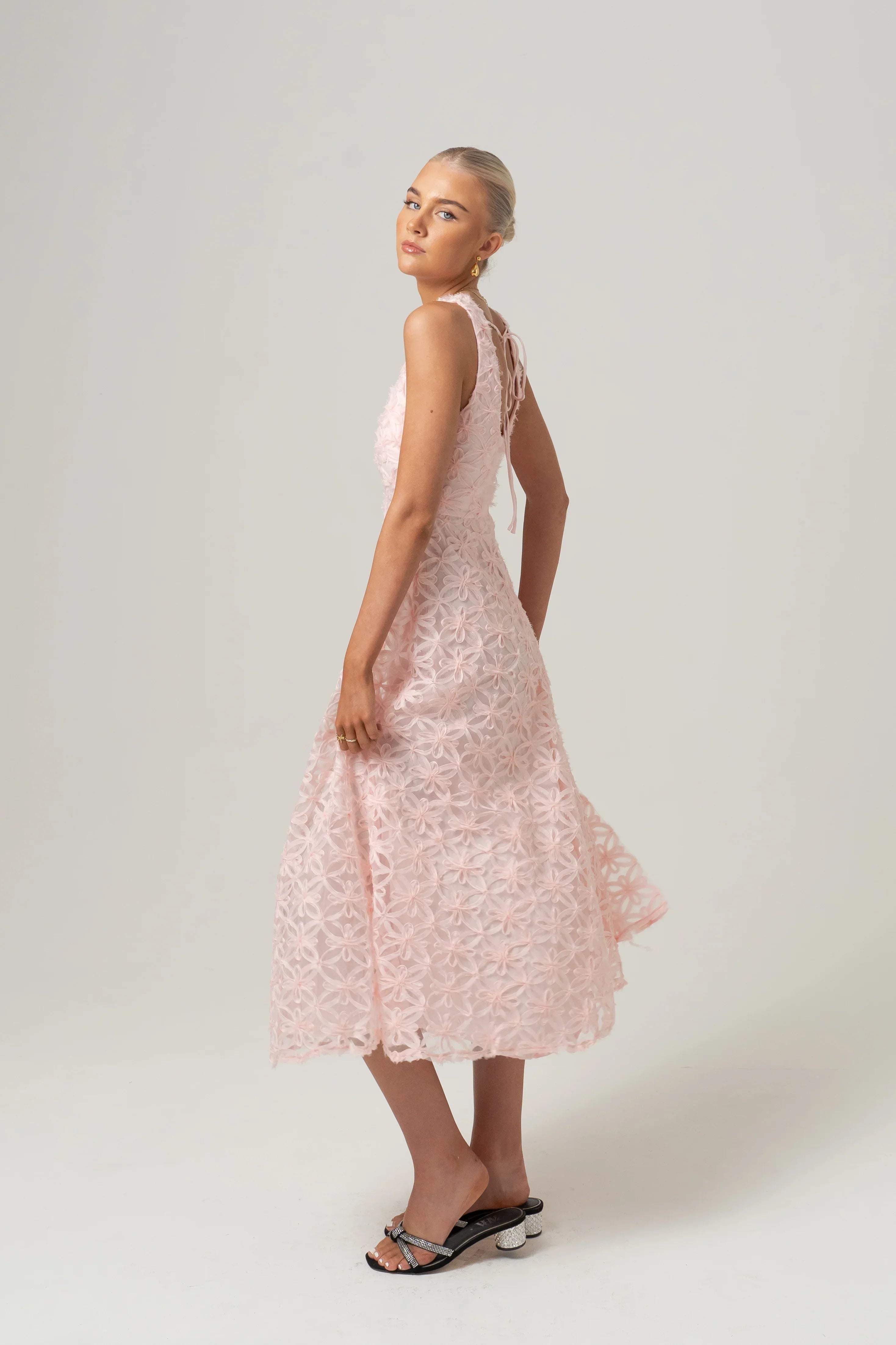 Angelina Soft Pink Midi Dress With Back Tie
