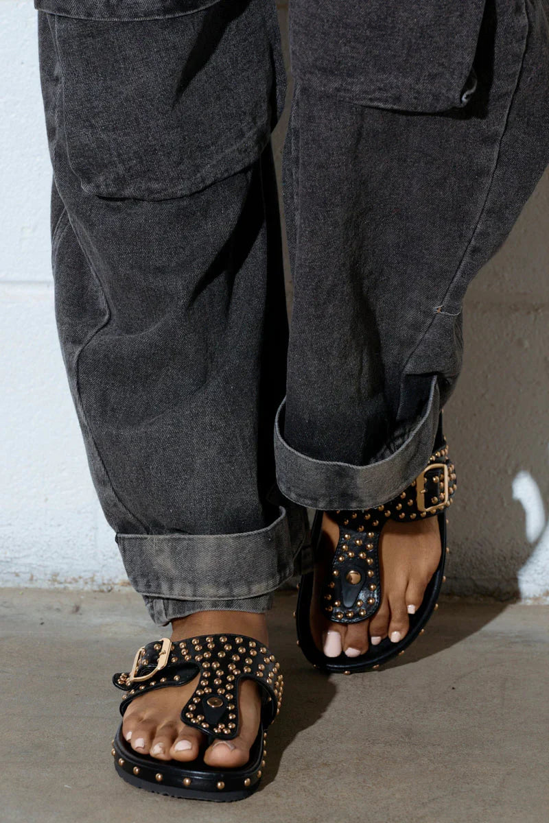 Azalea Wang Daisy Chain Studded Black Sandal