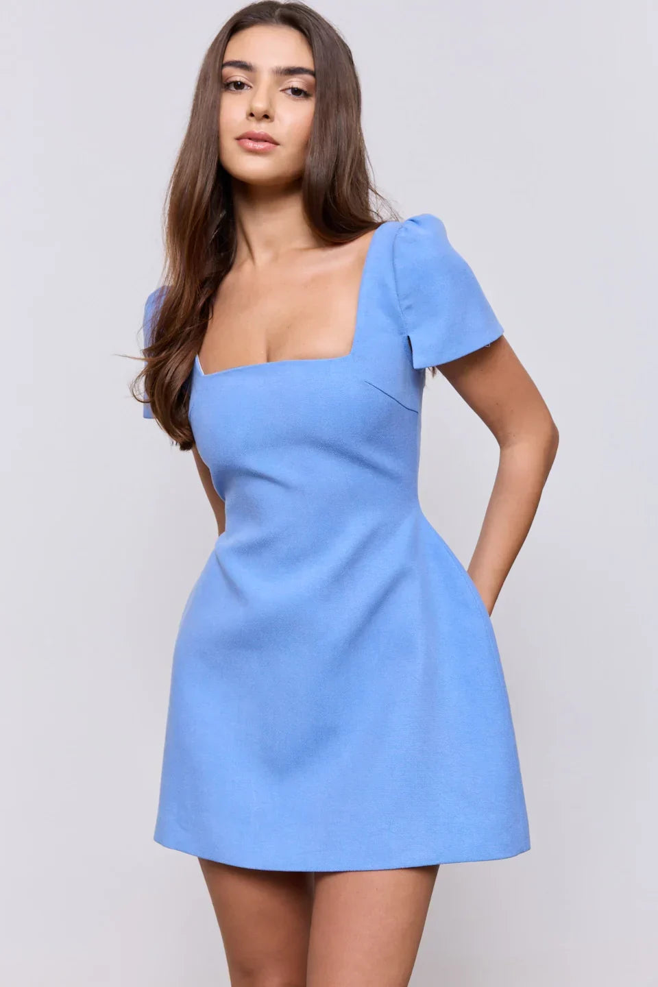 Linen Mix Square Neck Mini Dress