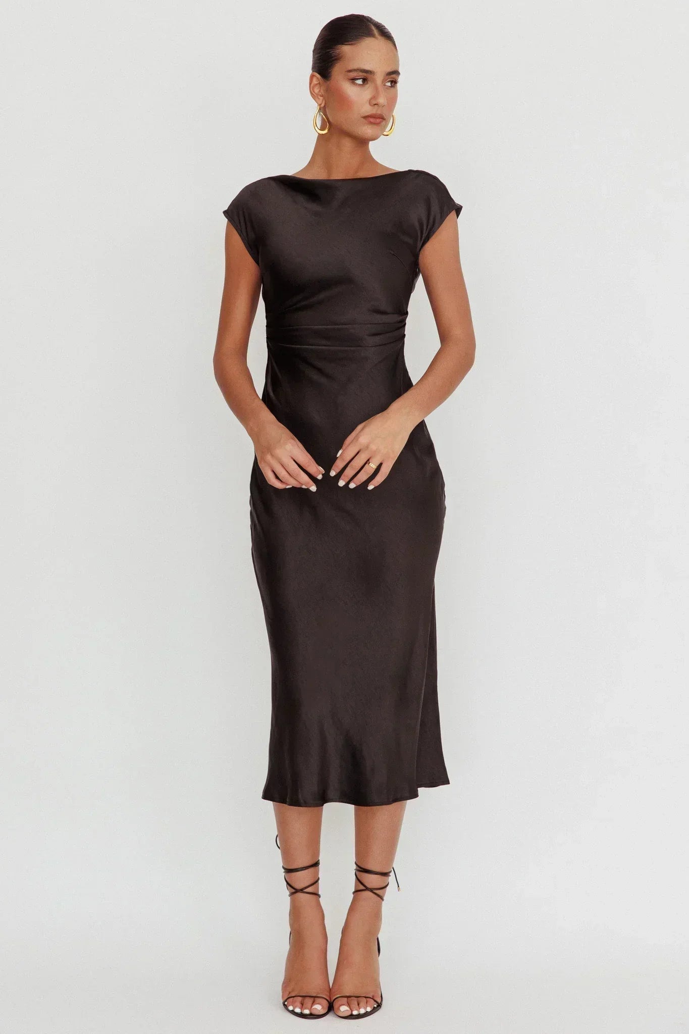 Loveland Cap Sleeve Cowl Back Midi Dress Black