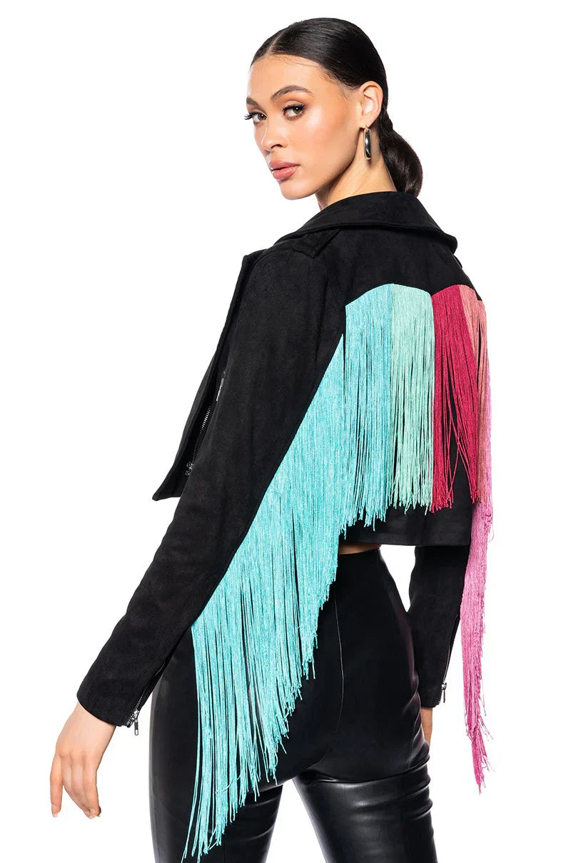 Fringe Back Light Weight Moto Jacket