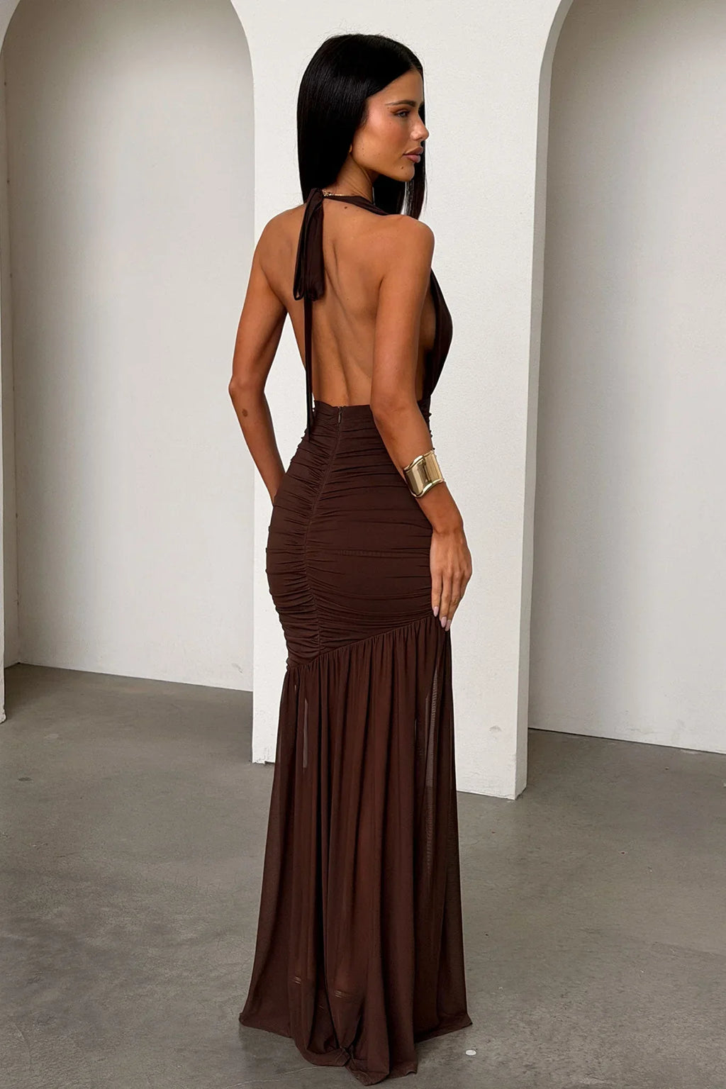 Kova Halter Neck Maxi Dress - Brown