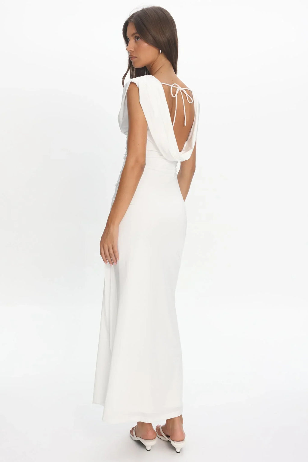 Fermi Draped Shoulder Maxi Dress Off White