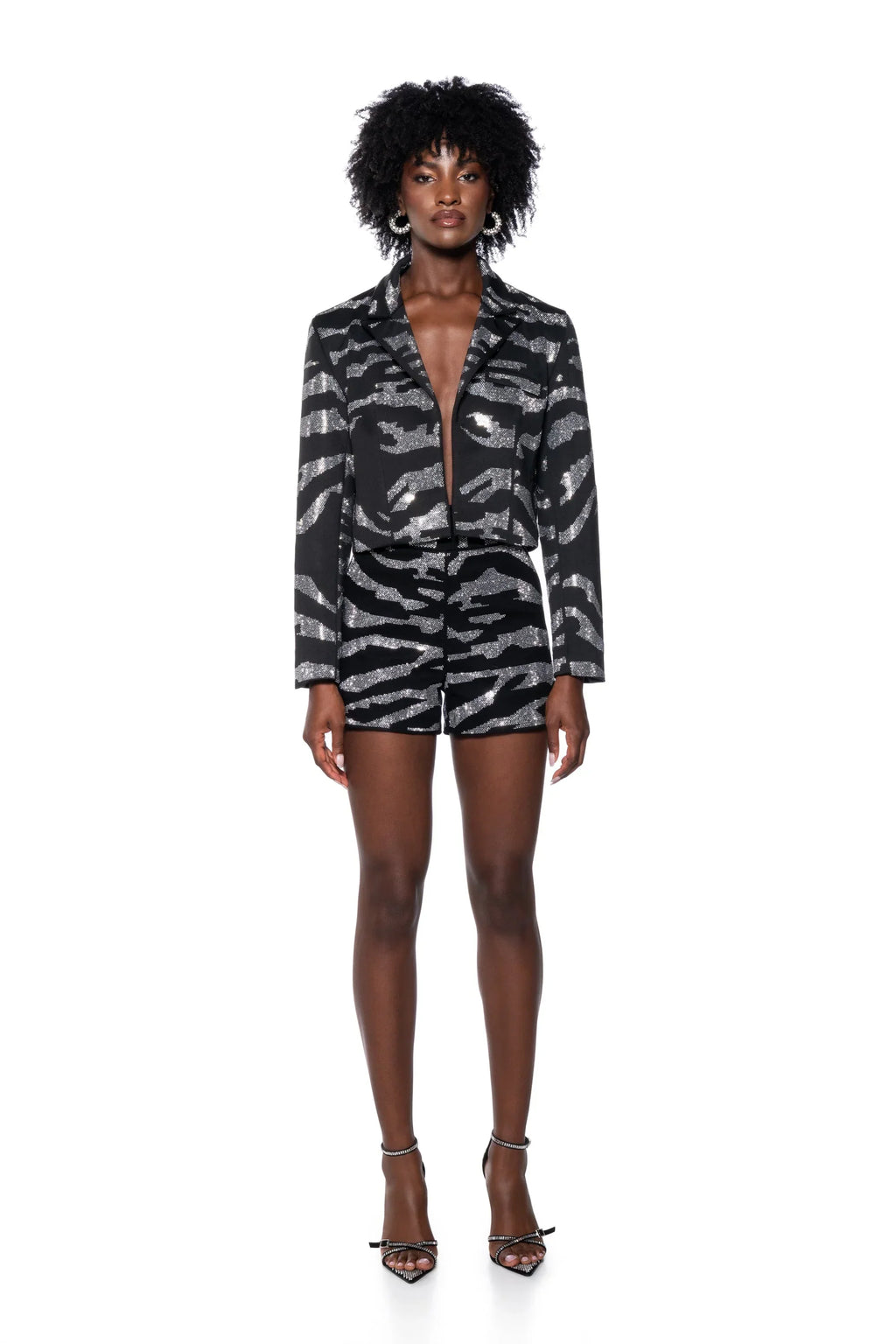 Pop Star Zebra Rhinestone Crop Blazer