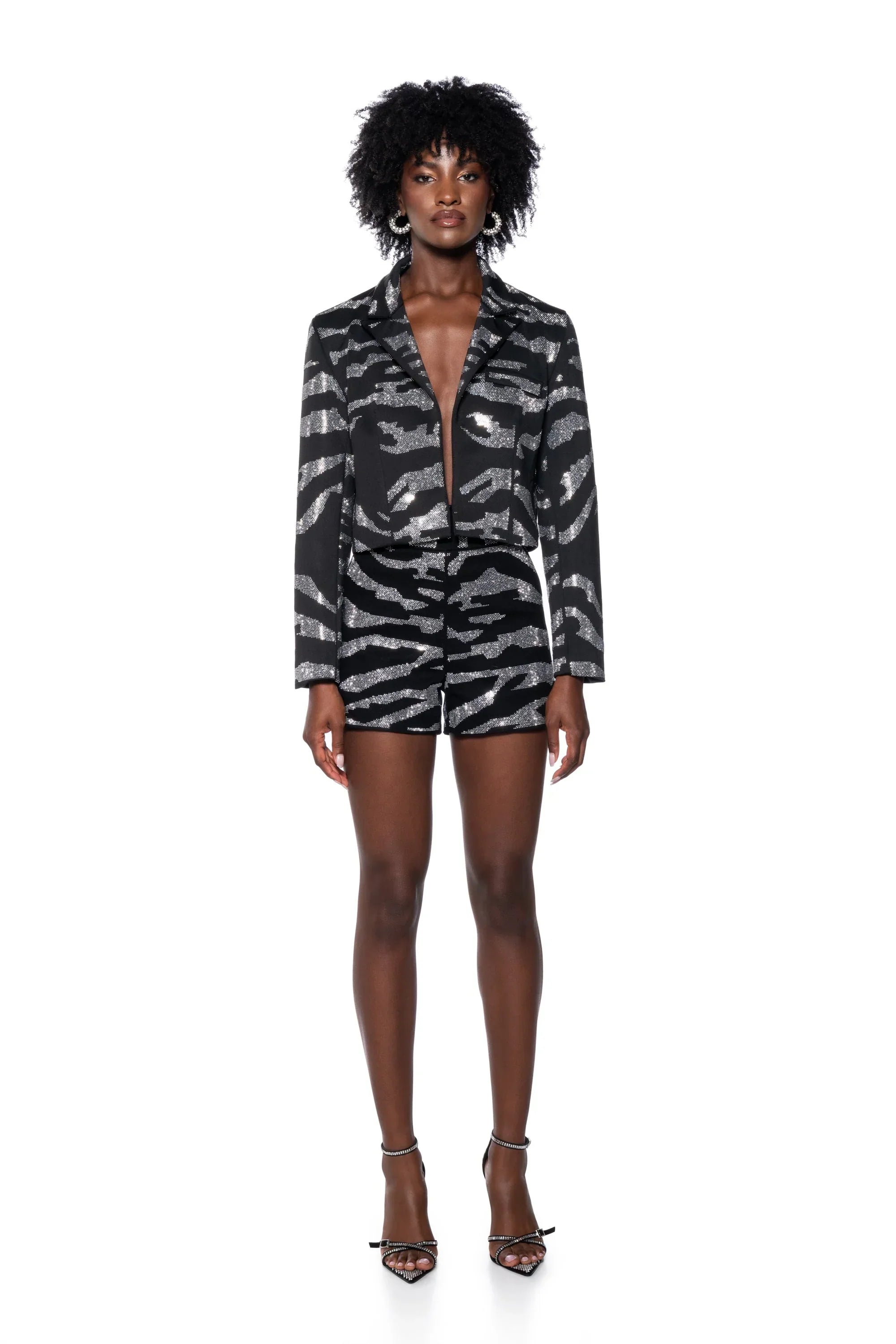 Pop Star Zebra Rhinestone Crop Blazer