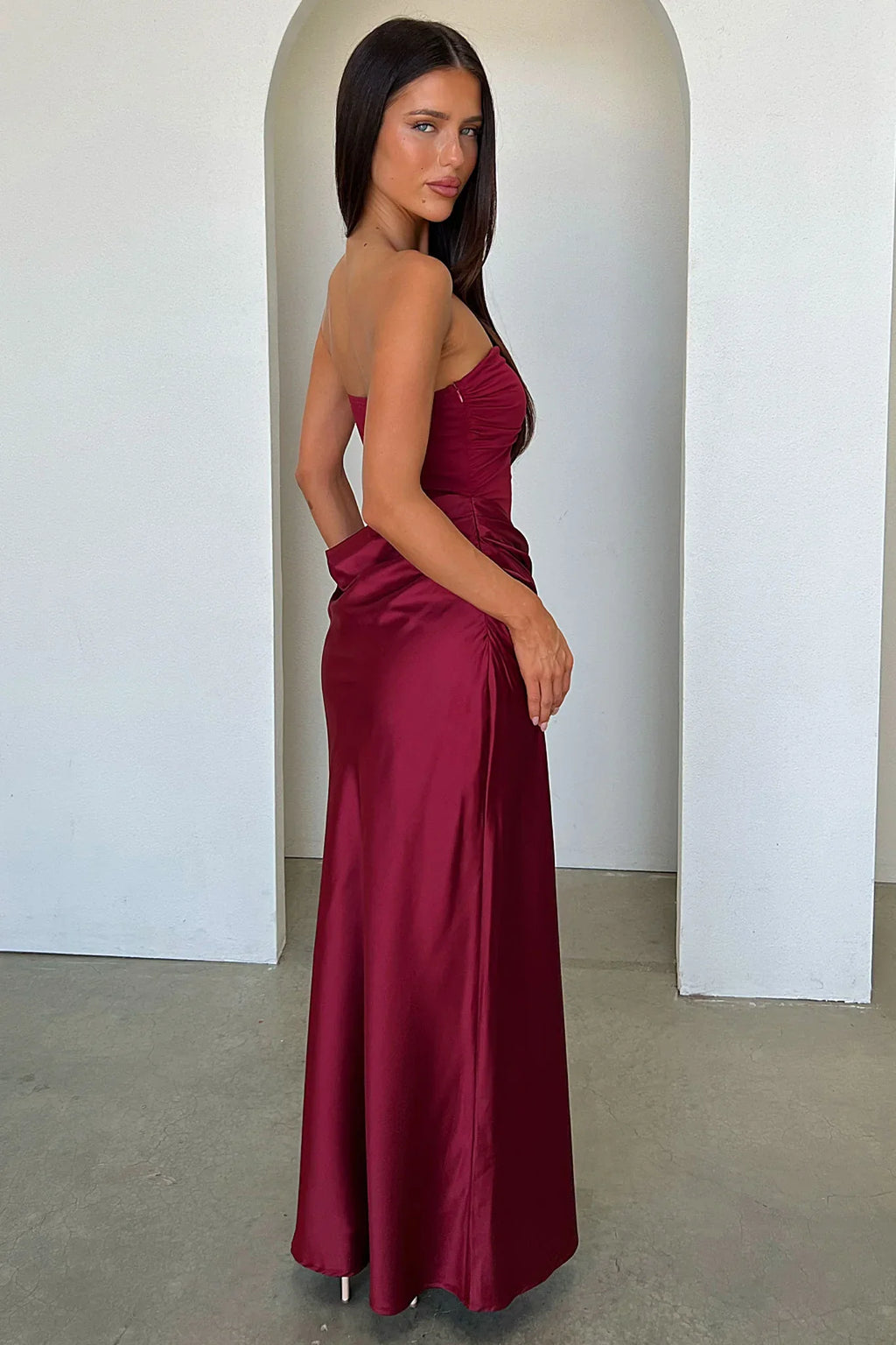 Amery Strapless Maxi Dress - Burgundy