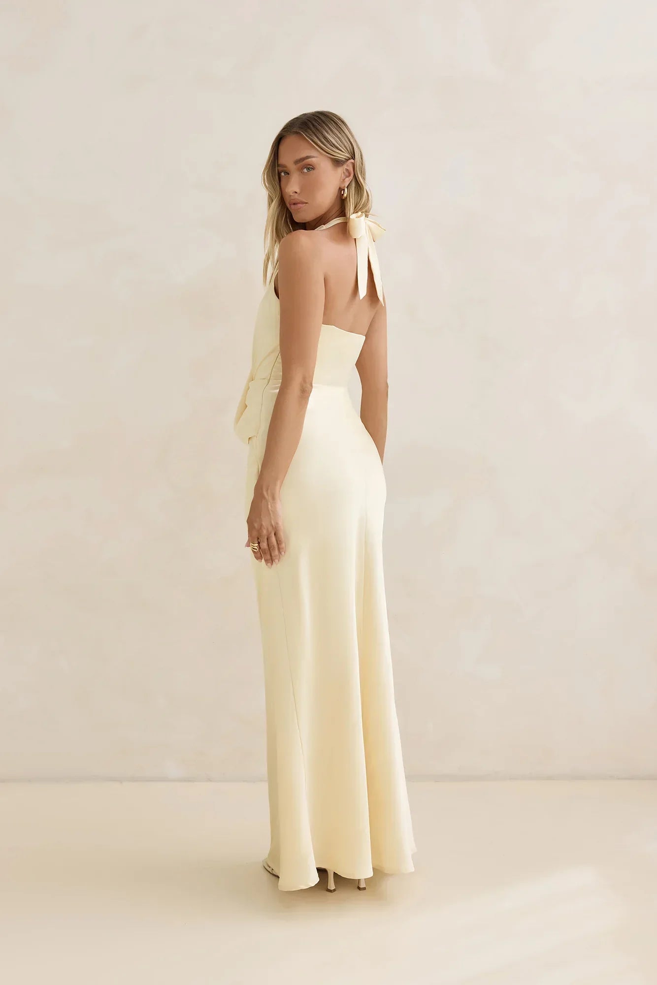 Charm Of Yours Satin Halter Maxi Dress Yellow